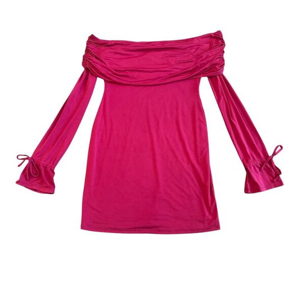 Majorelle Freya Mini Dress Berry Red Off-Shoulder Stretch Long Sleeve Medium NWT - Picture 2 of 14
